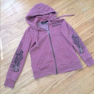 Used Peachy/pink Harley Davidson Zip up Sweat Shirt.